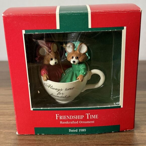 Vintage 1989 Two Mice In A‎ Teacup Always Time For Friendship Ornament Hallmark - Picture 1 of 13
